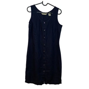 Vintage Eddie Bauer Damen Marineblau Leinen mit Knöpfen 90s Y2K Kleid S Boho Travel - Bild 1 von 6