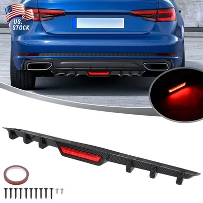 For Audi A3 A4 A6 A8 Quattro Rear Bumper Diffuser Lip Carbon Fiber Pattern W/LED Foto 1 de 4