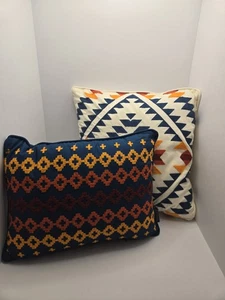 Almohadas decorativas Pendleton (2) azteca occidental bordadas blanco marino - Imagen 1 de 13