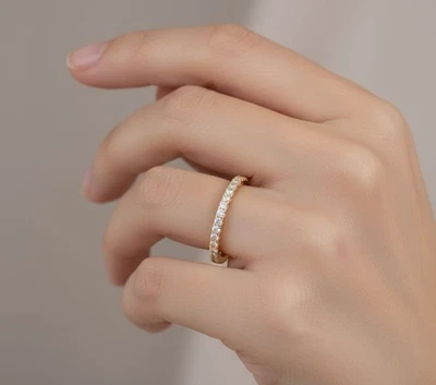 14K Solid Gold 19 Diamond Wedding Ring Half Eternity Stylish Wedding Band - Image 1 of 4