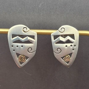 VTG Sterling Silver Abstract Post Earrings 1" Gold Accent Swirl 4.72g - Picture 1 of 7