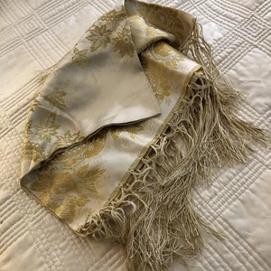 Fringed Gold and Cream Silk Scarf From Austria 25x25 New - Picture 1 of 7