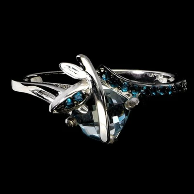 Cojín anillo plata esterlina 925 topacio azul Londres 6 mm piedras preciosas joyería talla 7 Foto 1 de 4