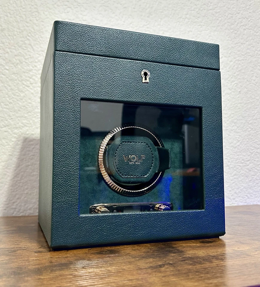 Enrollador de reloj individual programable verde Wolf British Racing con almacenamiento  Foto 1 de 4