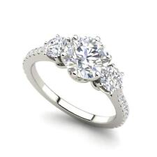 Pave 3 Stone 1.65 Carat VVS2/F Round Cut Diamond Engagement Ring Treated