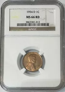 1954-D U.S. Lincoln Wheat Cent Certified by NGC MS 66 RD, Very Nice - Picture 1 of 8