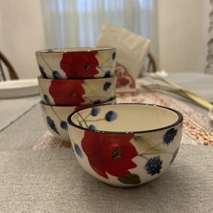 Pfaltzgraff Scarlet Vintage Floral Cereal Soup Bowls Floral (Set of 4) 4 1/2” - Picture 1 of 7