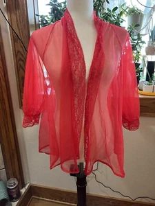 Vintage RALPH MONTENERO BLANCHE Sheer red Peignoir Robe Lingerie HOLES - Picture 1 of 6