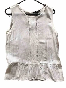 H&M Top Ivory Embroidered Detail Sleeveless Frill Hem Size 8 36 Ex/Condition - Picture 1 of 5