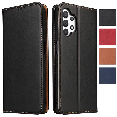 FIERRE SHANN Hülle Echt Leder Klapphülle für Samsung Galaxy A32 5G Handyhülle Flip Case Cover