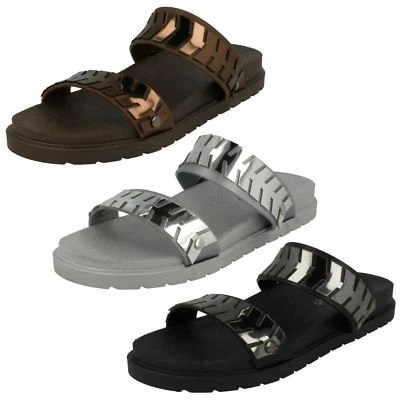 Mule Aperte In Argento / Nero / Bronzo Spot On Slip On F0R903 - Immagine 1 di 4