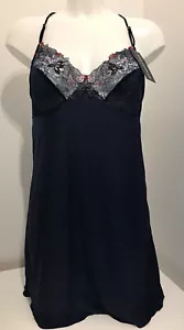Vestido Babydoll nocturno sin cordones azul marino Sans Complexe tazas de encaje transparente sexy - Imagen 1 de 12