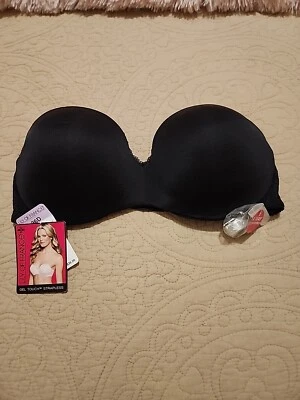 Lily Of France 2111121 Gel Touch Strapless Bra, Black 36D, New/tags - Image 1 of 4