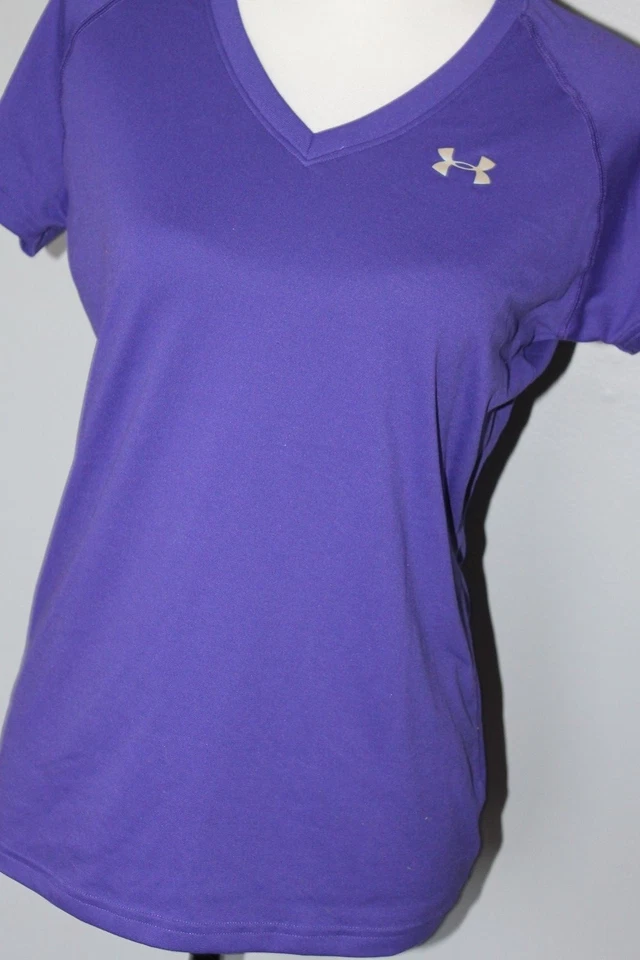 Camiseta deportiva Under Armour para mujer cuello en V semi ajustada equipo térmico púrpura talla S B6 Foto 1 de 4