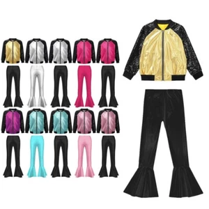 Kids Girls Jacket With Bell-bottoms Pants Punk Modern Dance Wear Rock Outfits - Picture 1 of 117