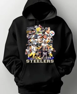 PITTSBURG STEELERS HOODED SWEAT SHIRT. 6 TIMES CHAMPIONS. BLACK HOODIE - Picture 1 of 2
