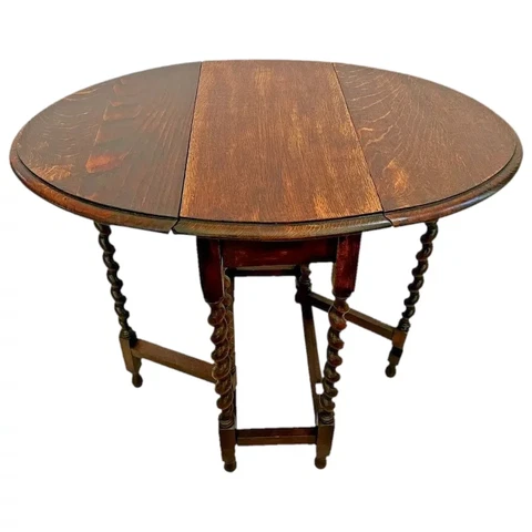 Antique Small Kitchen Dining Table Barley twist Gate Leg Drop side Oval Oak Cover