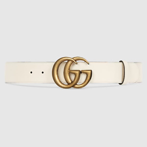 Gucci Belt, White w/Gold Buckle, Size (Gucci 95)(34US), Pre-Owned 7/10, Box, 44"