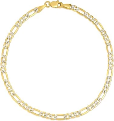 Floreo 10k Two-Tone Gold 2.5mm White Pave Figaro Chain Link Bracelet or Anklet - Image 1 of 4