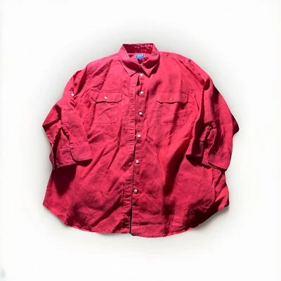 Camisa clásica Chaps para mujer 2X roja 100 % lino manga larga lengüeta enrollable abotonada Foto 1 de 4