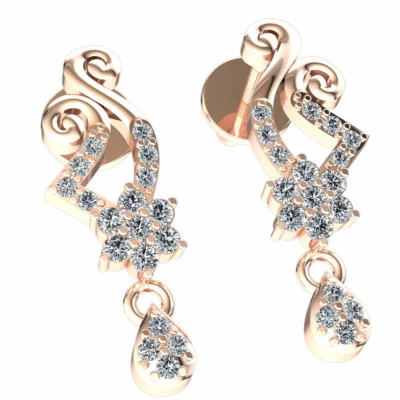 Pendientes de flores con racimo de diamantes de corte redondo genuinos de 0,15 quilates de oro de 14 quilates para dama Foto 1 de 4