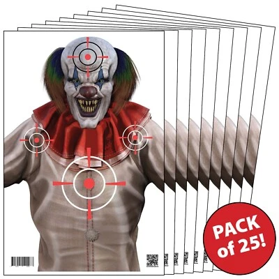 FREEDOM GUN TARGETS 25 Paper Shooting Targets Gun Range Rifle Pistol Firearm 3D Scary Clown 12x18