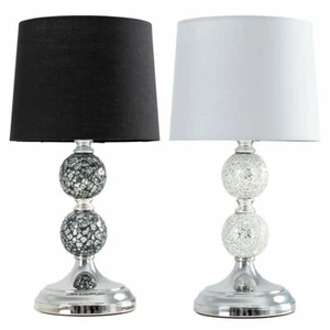 Crackle Table Lamp 33CM Glass Mosaic Living Room Light Fabric Lampshade LED Bulb - Picture 1 of 42