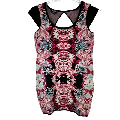 Sz L BEBE Black White Pink Red Mini Dress Tunic Cap Sleeve Tank Top STRETCH KNIT - Image 1 of 4