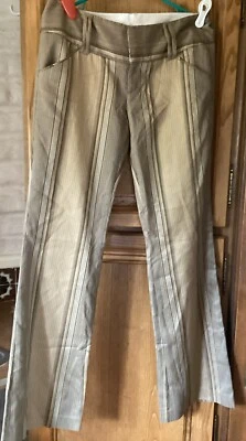 Calça listrada Alice + Olivia dourada, preta, marrom tamanho 8 34x34 ótima para férias - Imagem 1 de 4