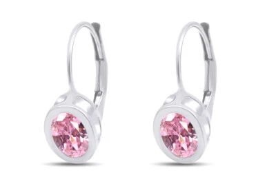 Solitaire Lever Back Stud Earrings Simulated Pink Sapphire in 10K Solid Gold - Image 1 of 4