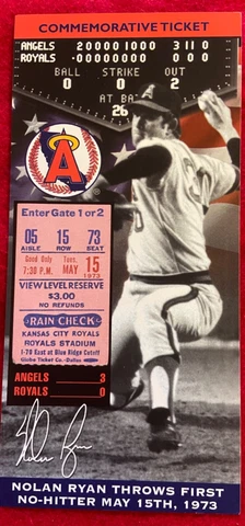 Nolan Ryan Commemorative Ticket 1st No Hitter, Numbered, Free Ship! Cover