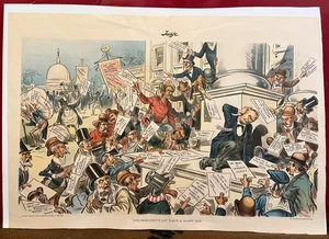1898 JUDGE MAGAZINE CENTERFOLD - THE PRESIDENT'S LOT IS NOT A HAPPY ONE - GILLAM - Picture 1 of 6