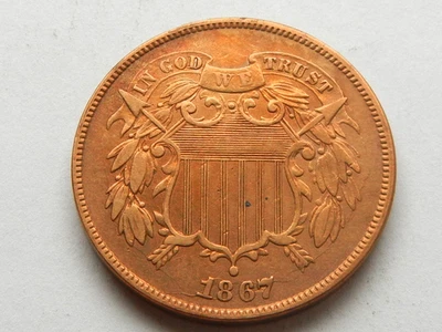 1867 two cent piece old copper US coin - Image 1 of 2