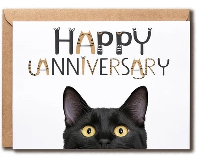 Cartão de aniversário gato preto - Cartão de feliz aniversário - Cartão de gato - Cartão de felicitações - Imagem 1 de 2