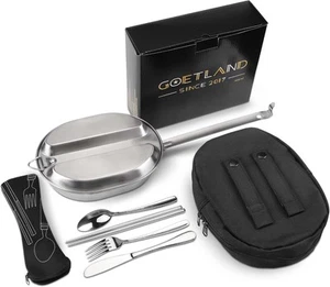 Goetland 304 Edelstahl US Militär Mess Kit Teller Set GI mit Utensilien - Bild 1 von 9