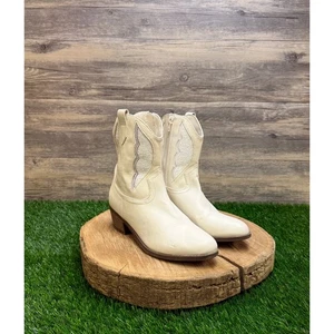 Madden NYC Youth - Size 4 - Cream Ankle Zipper Faux Leather Boots Sintetico - Picture 1 of 8