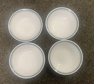 Corelle by Corning Set Of 4 Berry Bowls 5 1/4" Blue and Gray Stripe Ring Indigo? - Bild 1 von 4