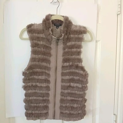 Etcetera Vest Rabbit Fur Women's Color Taupe Lined Full Zip Pockets  Size M - Image 1 of 4