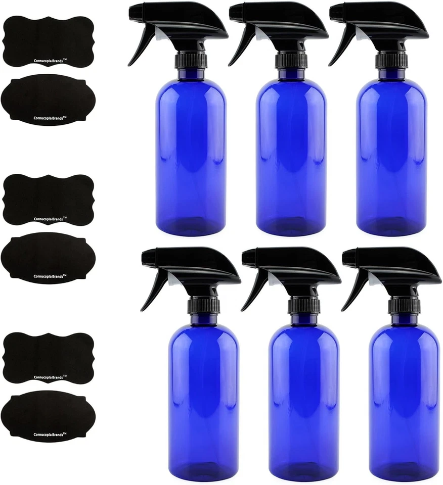 16oz Cobalt Blue Plastic Spray Bottles With Heavy Duty Mist Stream Sprayers