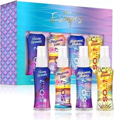 BRANDED So.? Summer Escapes Body Mist 4x50ml Womens Girls Gift Set, Fragrance Spray Set.