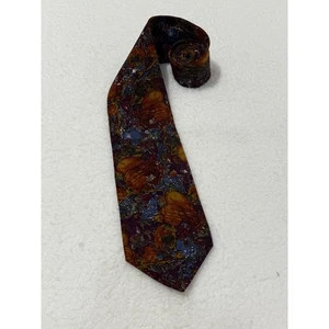 Corbata de seda Adolfo estampado floral abstracto azul borgoña naranja corbata para hombre - Imagen 1 de 8
