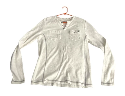 Guess Shirt Mens Large Off White Long Sleeve Quarter Button Stretch Pullover - Image 1 of 4