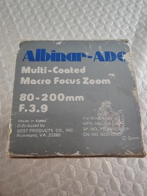 Vintage super Albinar ADG 80-200mm f.3.9 Lens MC Macro Zoom - Image 1 of 4