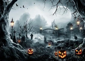 LYWYGG Halloween Backdrop for Photography Horror Night Background 7X5FT, Grey - Picture 1 of 7