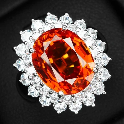 Glittering Sunset Orange Sapphire 8.20Ct 925 Sterling Silver White Gold Rings - Image 1 of 4