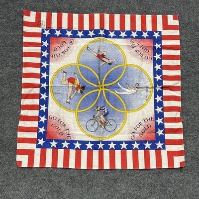 Vintage Go For The Gold Olympics Bandana Red White Blue USA Patriotic 80s Sports - Image 1 of 4