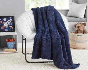 Soft, Navy Blue, Oversized, Fuzzy, Throw Blanket for Kids, 72 x 50 inches - Picture 1 of 8