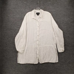 Tahari Dress Womens XL White Mini Linen Shirtdress Roll Tab Long Sleeve A Line - Picture 1 of 12