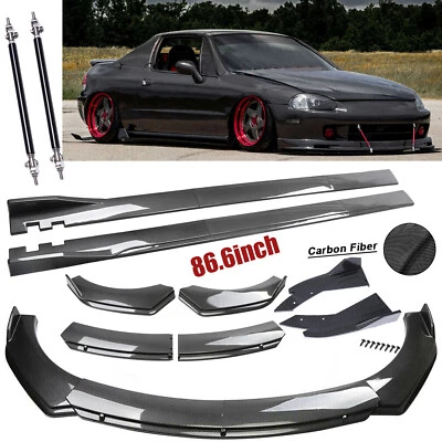 For Honda Civic Del Sol Fiber Front Bumper Lip Spoiler 86.6" Side Skirt Kit - Image 1 of 4