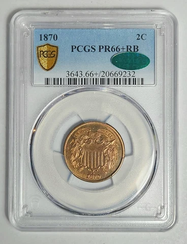1870 P Two cent piece PCGS PR-66+ CAC Cover